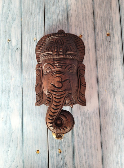 Lord Ganesha Vinayagar Mask Wooden Sculpture I1 1nch Wall Hanging Decor Pooja Idol Mahogany Wood Carving Traditional Chettinad Indian Handicrafts (11 H x 6 L x 3.5 W inches)