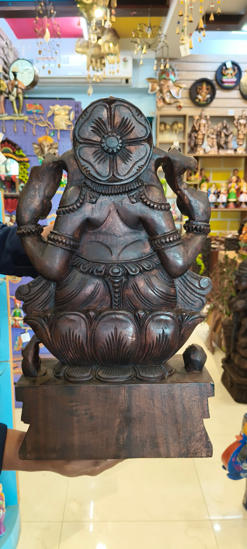 Lord Ganesha Vinayagar Big Wooden Statue Sculpture Idol Rosewood Colour 18 Inch Pooja Idol Table Decor Vaagai Wood Carving Traditional Chettinad Indian Handicrafts (18 H x 10 L x 4 W inches)