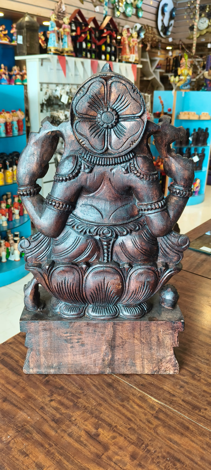 Lord Ganesha Vinayagar Big Wooden Statue Sculpture Idol Rosewood Colour 18 Inch Pooja Idol Table Decor Vaagai Wood Carving Traditional Chettinad Indian Handicrafts (18 H x 10 L x 4 W inches)