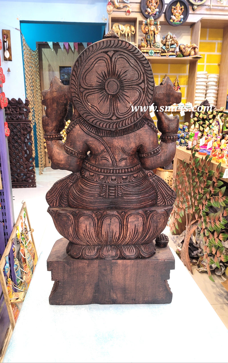 Lord Ganesha / Vinayagar Trunk Right Side Wooden Statue Sculpture Idol Rosewood Colour 31 Inch Design 1 Vaagai Wooden Carving Pooja Idol Table Decor Traditional Chettinad Indian Handicrafts (31H x 15L x 6W Inches)