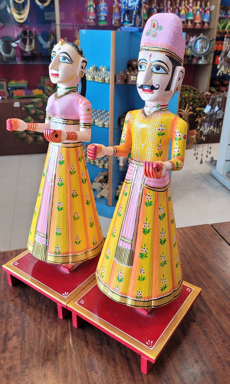 Gangaur Rajasthani Traditional Shiva Parvati Sivan Parvathi Subhamangalyam Yellow & Pink Show Piece Couple Pair Set Big (20H x 7L x 7W Inches)