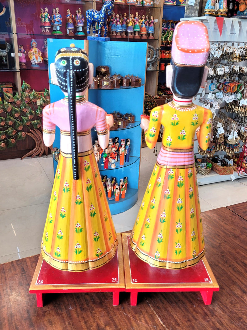 Gangaur Rajasthani Traditional Shiva Parvati Sivan Parvathi Subhamangalyam Yellow & Pink Show Piece Couple Pair Set Big (20H x 7L x 7W Inches)