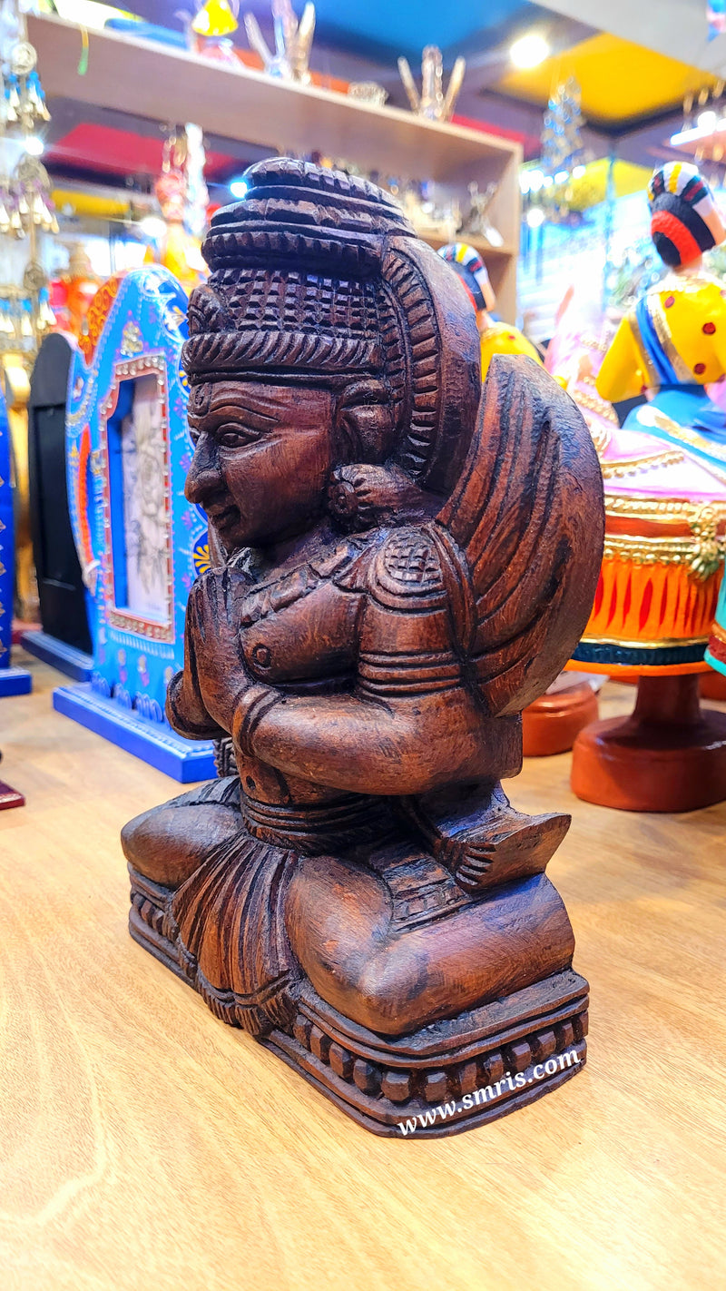 Garudar Statue Rosewood Natural Colour Mahogany Wood Carving Table Décor Puja Room Traditional Chettinad Indian Handicrafts Puja Room Decor House Warming Gifts (9.5H x 7L x 2.5W Inches)
