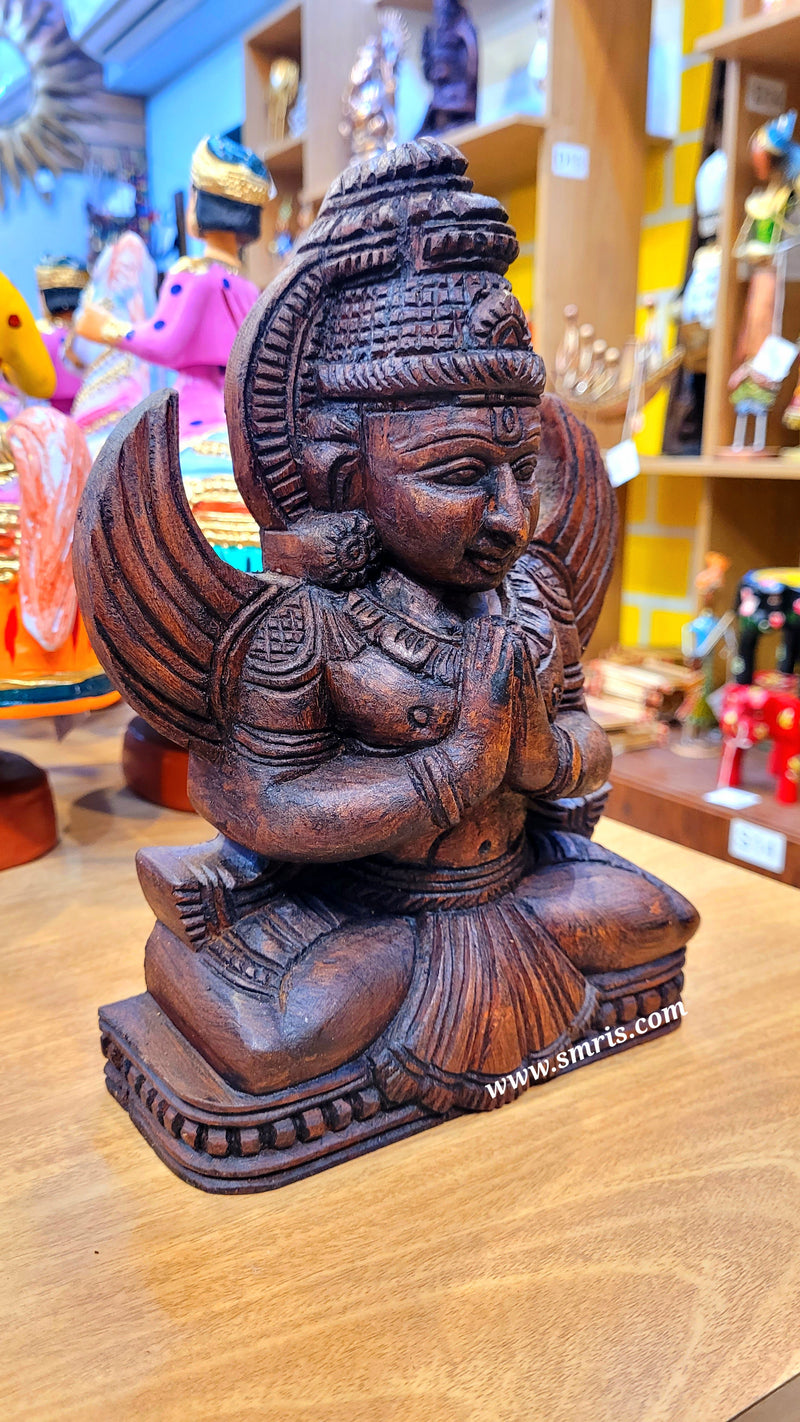 Garudar Statue Rosewood Natural Colour Mahogany Wood Carving Table Décor Puja Room Traditional Chettinad Indian Handicrafts Puja Room Decor House Warming Gifts (9.5H x 7L x 2.5W Inches)