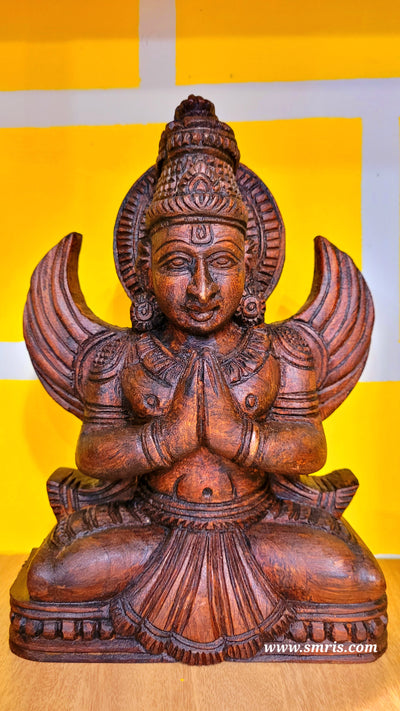 Garudar Statue Rosewood Natural Colour Mahogany Wood Carving Table Décor Puja Room Traditional Chettinad Indian Handicrafts Puja Room Decor House Warming Gifts (9.5H x 7L x 2.5W Inches)