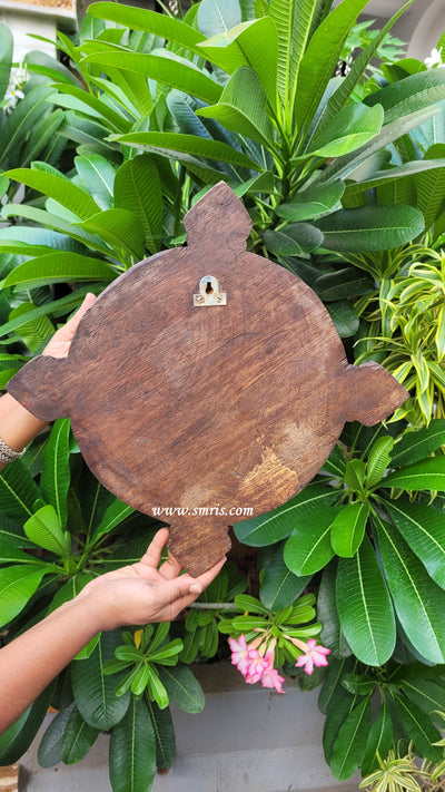 Goddess Lakshmi Round Wall Panel Frame Pooja Idol Wall Handing Mahogany Wood Carving Traditional Chettinad Indian Handicrafts Color 2(16 H x 16 L x 2 W inches)