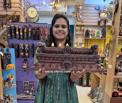 Gopuram Wood Carving 2 Feet x 9 Inches Wall Hanging Rosewood Colour Mahogany Wood Pooja Room Entrance Door Traditional Chettinad Indian Handicrafts (9H x 24L x 2W Inches)