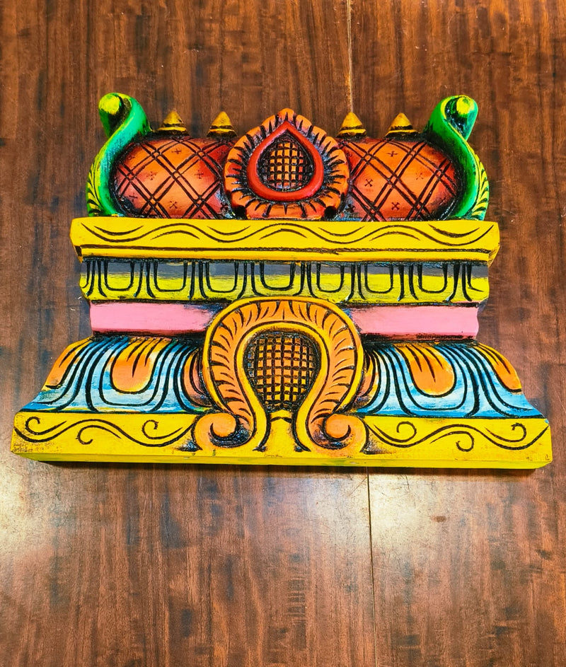 Gopuram Red Wood Carving Wall Hanging Mahogany Wood Pooja Room Entrance Door Traditional Chettinad Indian Handicrafts (9 H x 12 L x 2 W inches)