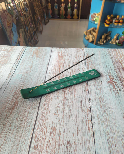 Green incense holder return gifts Agarbatti stand wooden Hand Pianted (10 H * 1.5 L * 0.5 W) Inches