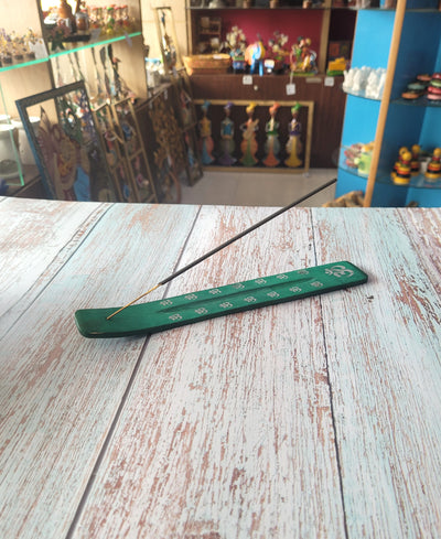 Green incense holder return gifts Agarbatti stand wooden Hand Pianted (10 H * 1.5 L * 0.5 W) Inches