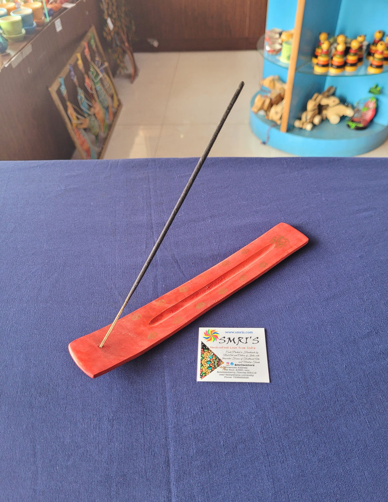 Red incense holder return gifts Agarbatti stand wooden Hand Pianted (10 H * 1.5 L * 0.5 W) Inches