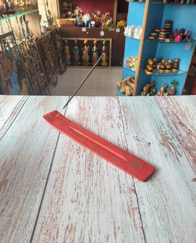 Red incense holder return gifts Agarbatti stand wooden Hand Pianted (10 H * 1.5 L * 0.5 W) Inches