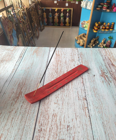 Red incense holder return gifts Agarbatti stand wooden Hand Pianted (10 H * 1.5 L * 0.5 W) Inches