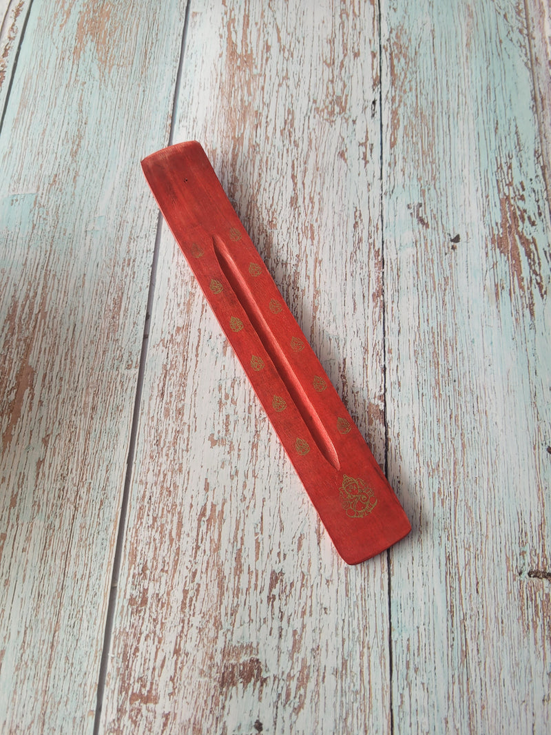 Red incense holder return gifts Agarbatti stand wooden Hand Pianted (10 H * 1.5 L * 0.5 W) Inches