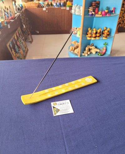 Yellow incense holder return gifts Agarbatti stand wooden Hand Painted (10 H * 1.5 L * 0.5 W) Inches