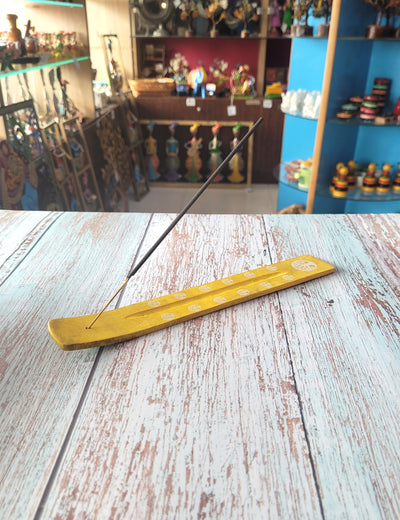 Yellow incense holder return gifts Agarbatti stand wooden Hand Painted (10 H * 1.5 L * 0.5 W) Inches