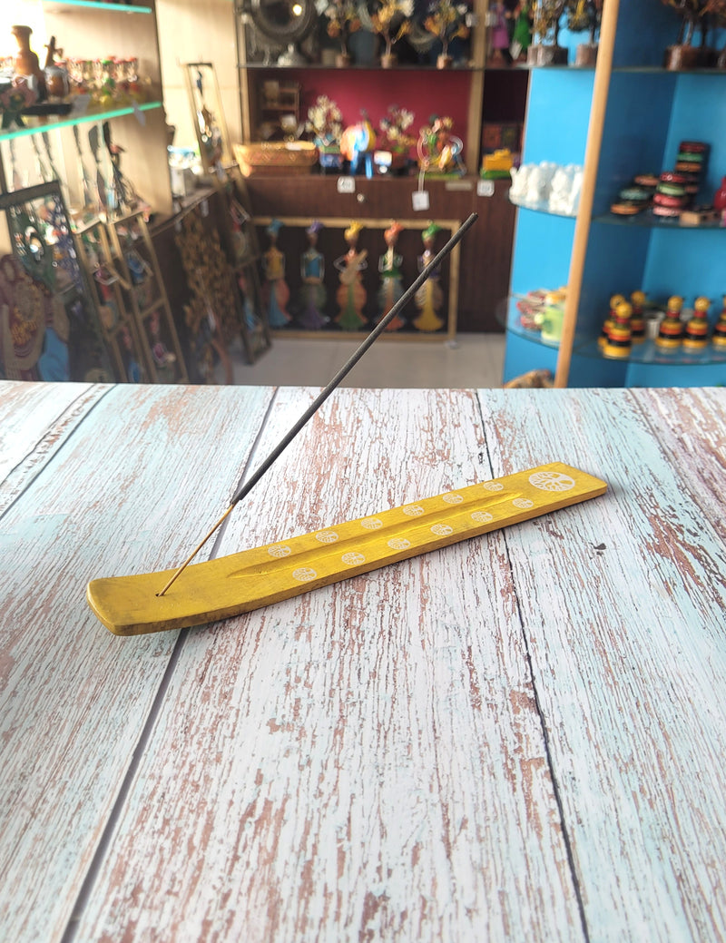 Yellow incense holder return gifts Agarbatti stand wooden Hand Painted (10 H * 1.5 L * 0.5 W) Inches