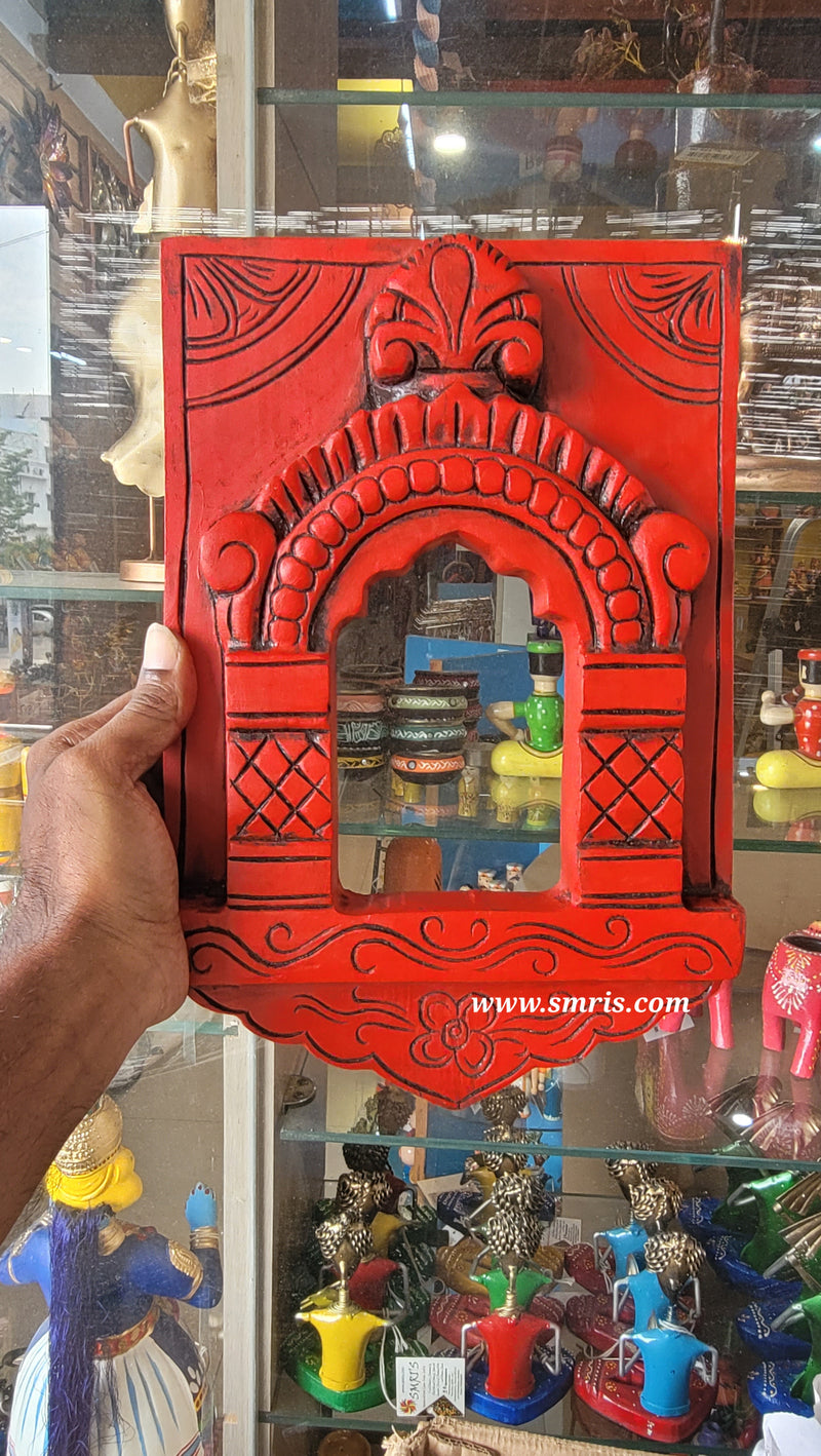 Jaroka jaruka jharokha Frame Red Wood Carving Wall Hanging Decor Traditional Indian Handicrafts (12H x 8L x 1.5W Inches)