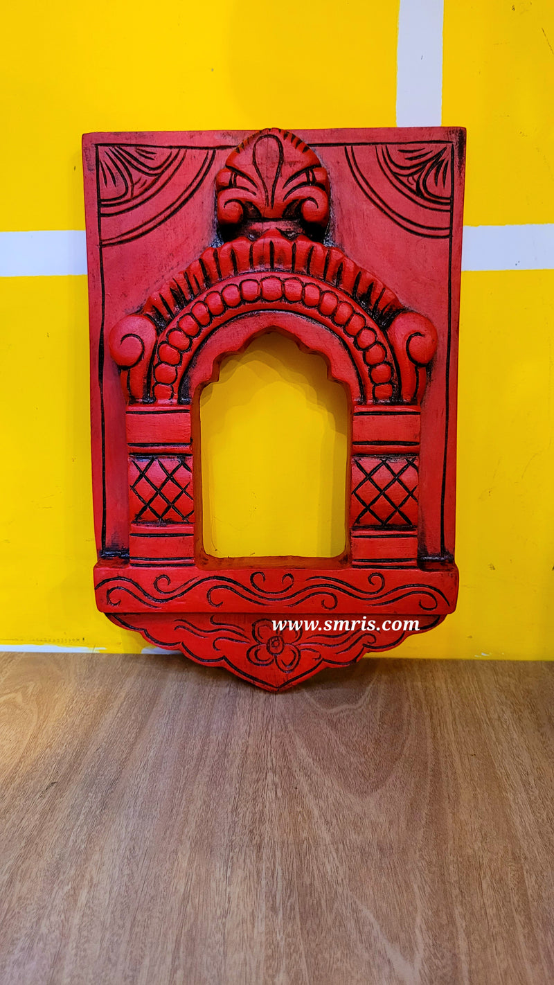 Jaroka jaruka jharokha Frame Red Wood Carving Wall Hanging Decor Traditional Indian Handicrafts (12H x 8L x 1.5W Inches)