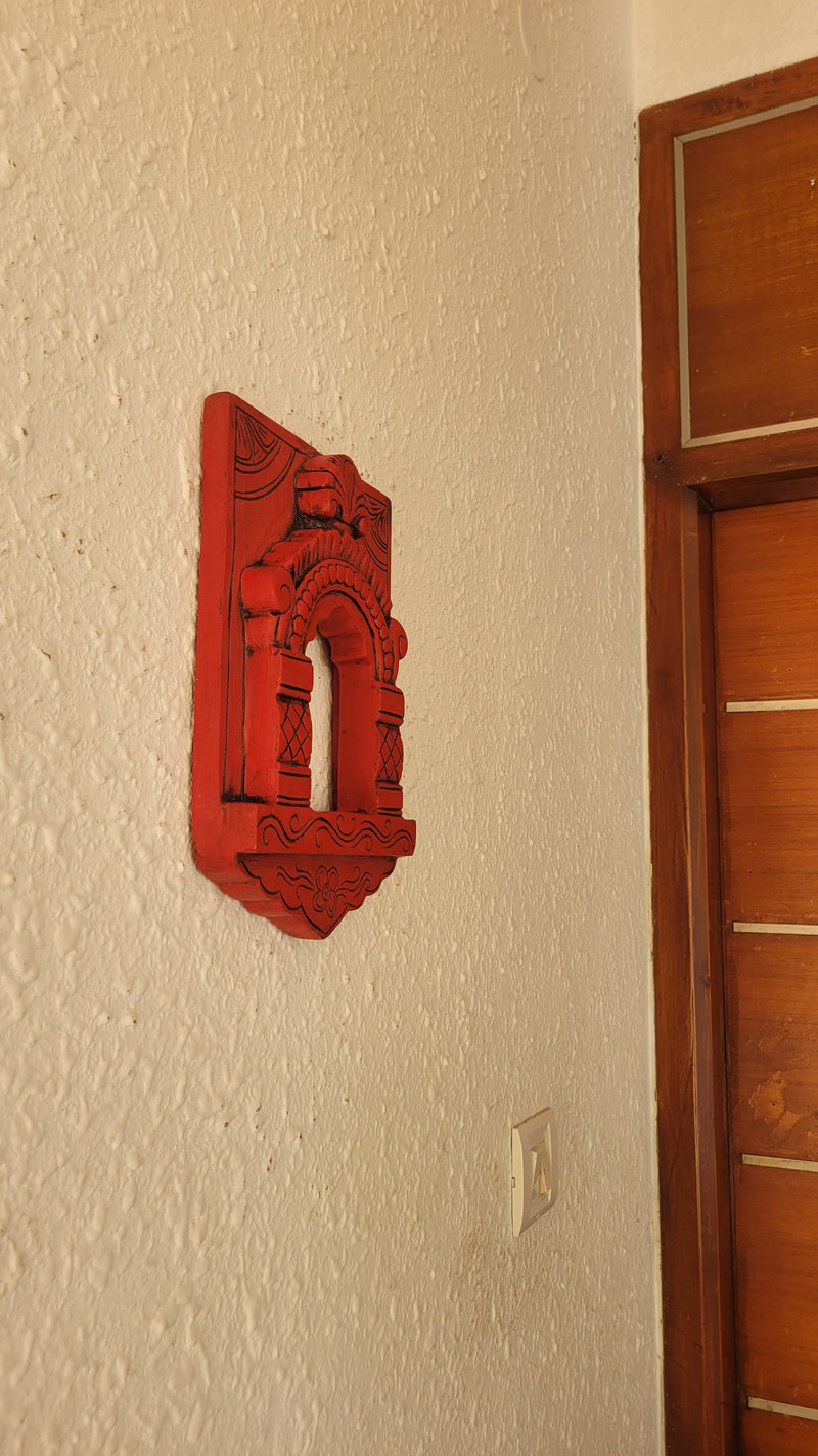 Jaroka jaruka jharokha Frame Red Wood Carving Wall Hanging Decor Traditional Indian Handicrafts (12H x 8L x 1.5W Inches)