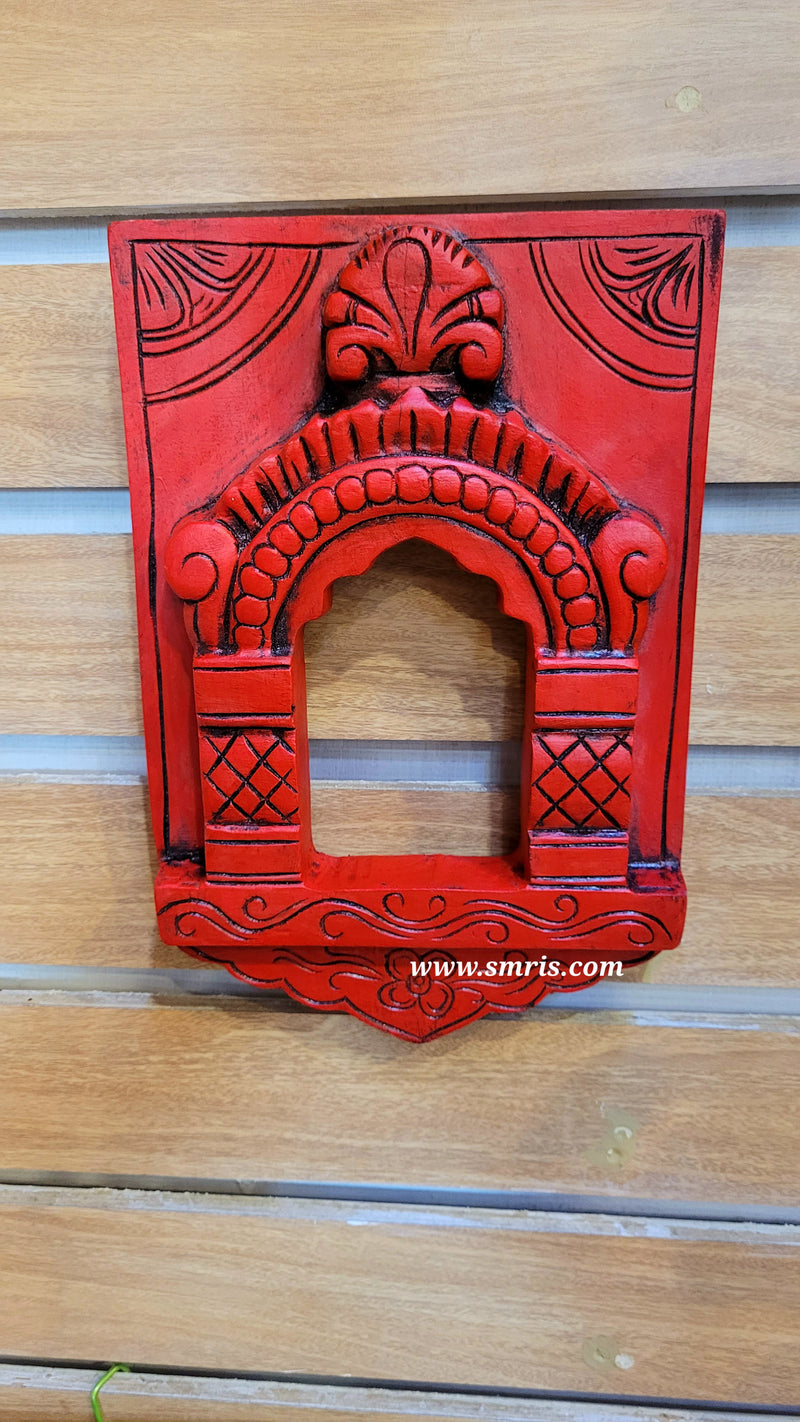 Jaroka jaruka jharokha Frame Red Wood Carving Wall Hanging Decor Traditional Indian Handicrafts (12H x 8L x 1.5W Inches)