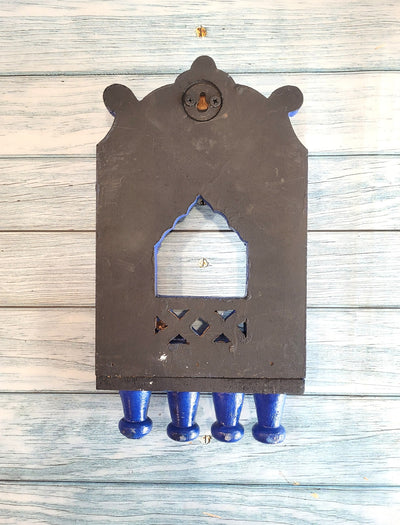 Jharokha Mahal Frame Dark Blue Mango Wood Carving Design 6 Wall Hanging Decor Traditional Indian Handicrafts (11H x 6.5L x 2W Inches)