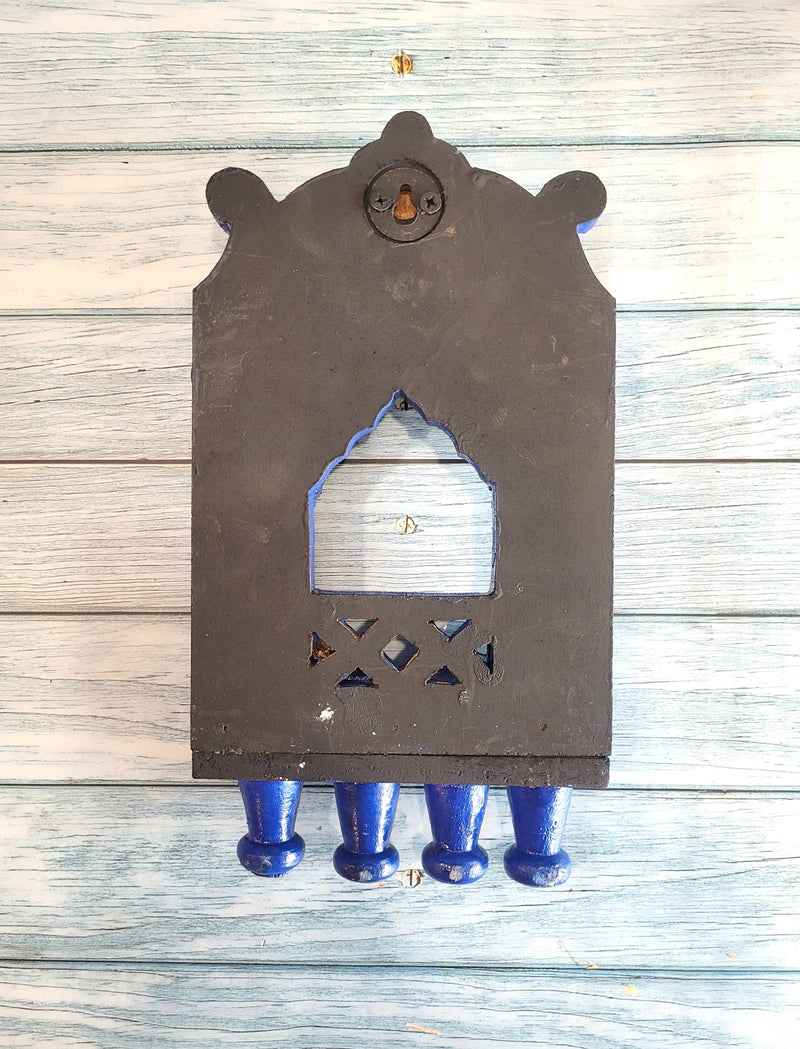 Jharokha Mahal Frame Dark Blue Mango Wood Carving Design 6 Wall Hanging Decor Traditional Indian Handicrafts (11H x 6.5L x 2W Inches)