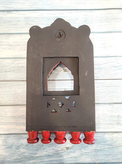 Jharokha Mahal Frame Red Mango Wood Carving Design 4 Wall Hanging Decor Traditional Indian Handicrafts (11H x 6.5L x 2W Inches)