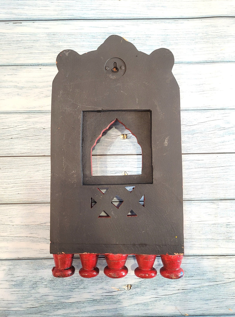 Jharokha Mahal Frame Red Mango Wood Carving Design 4 Wall Hanging Decor Traditional Indian Handicrafts (11H x 6.5L x 2W Inches)