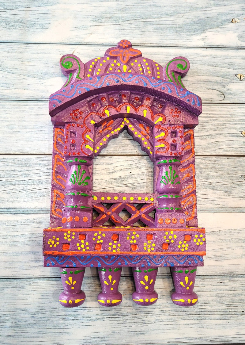Jharokha Mahal Frame Violet Mango Wood Carving Design 5 Wall Hanging Decor Traditional Indian Handicrafts (11H x 6.5L x 2W Inches)