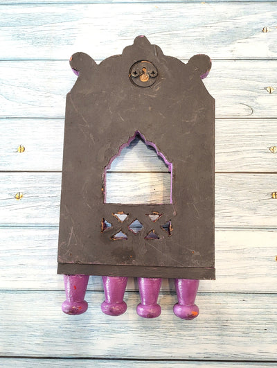 Jharokha Mahal Frame Violet Mango Wood Carving Design 5 Wall Hanging Decor Traditional Indian Handicrafts (11H x 6.5L x 2W Inches)