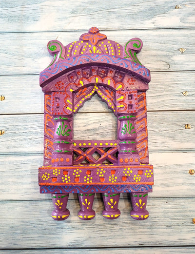 Jharokha Mahal Frame Violet Mango Wood Carving Design 5 Wall Hanging Decor Traditional Indian Handicrafts (11H x 6.5L x 2W Inches)
