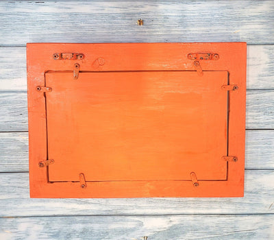 Jharokha Mirror Mango Wooden 5 Temple Shaped Frame Orange Rustic Painted Wall Decor Traditional Indian Handicrafts (9H x 12L x 1.5W Inches) Wood Carving Jaroka Jarokha