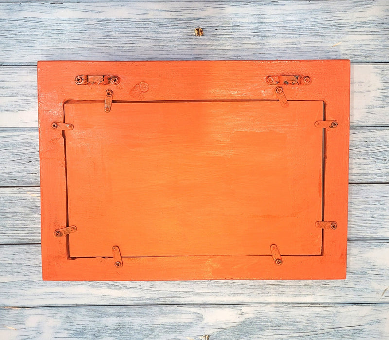 Jharokha Mirror Mango Wooden 5 Temple Shaped Frame Orange Rustic Painted Wall Decor Traditional Indian Handicrafts (9H x 12L x 1.5W Inches) Wood Carving Jaroka Jarokha