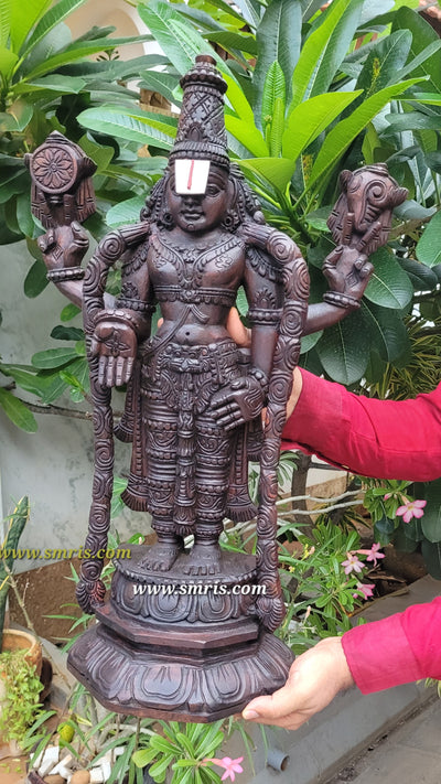 Lord Kalyana Balaji / Perumal Blue Colour Wooden Statue Idol 24Inch Pooja Idol Table Decor Entrance Decor Vaagai Wood Carving Traditional Indian Handicrafts (24H x 13L x 6W Inches)