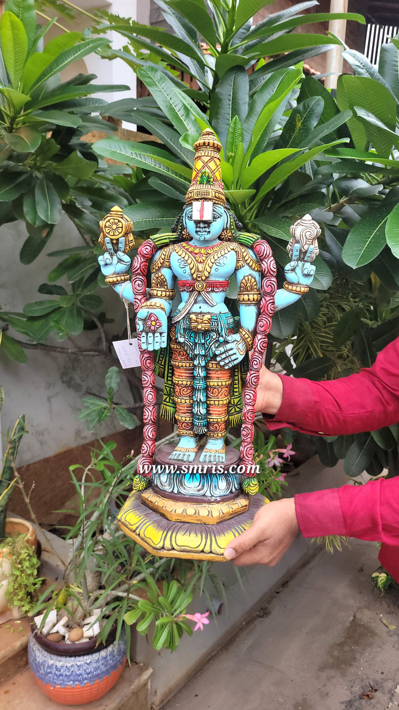 Lord Kalyana Balaji / Perumal Rosewood Colour Wooden Statue Idol 25 Inch Pooja Idol Table Decor Vaagai Wood Carving Traditional Indian Handicrafts (25H x 15L x 5.5W Inches)