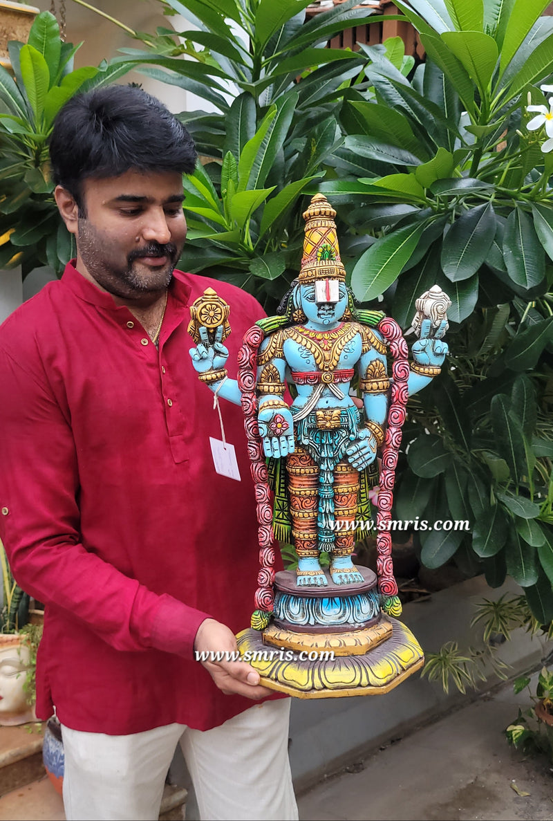 Lord Kalyana Balaji / Perumal Rosewood Colour Wooden Statue Idol 25 Inch Pooja Idol Table Decor Vaagai Wood Carving Traditional Indian Handicrafts (25H x 15L x 5.5W Inches)