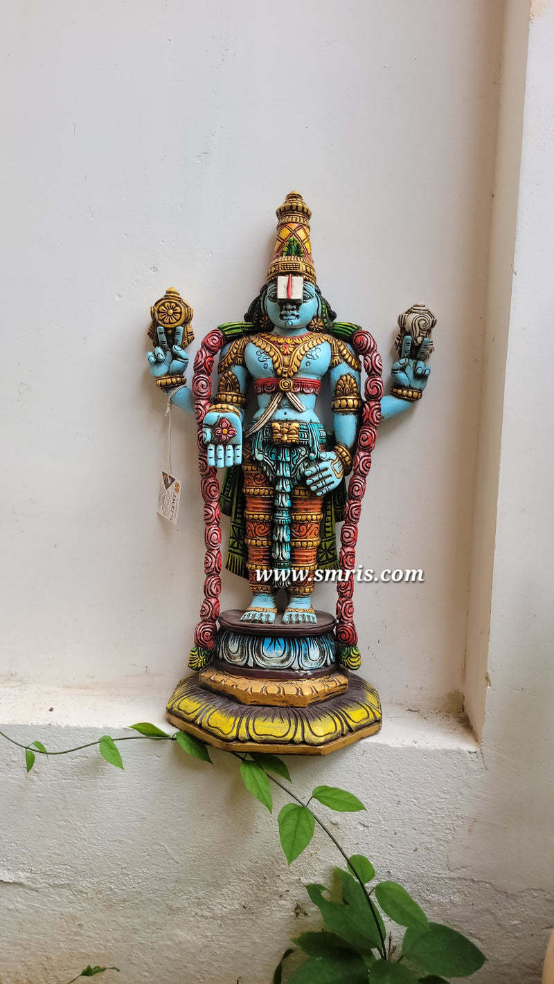 Lord Kalyana Balaji / Perumal Rosewood Colour Wooden Statue Idol 25 Inch Pooja Idol Table Decor Vaagai Wood Carving Traditional Indian Handicrafts (25H x 15L x 5.5W Inches)