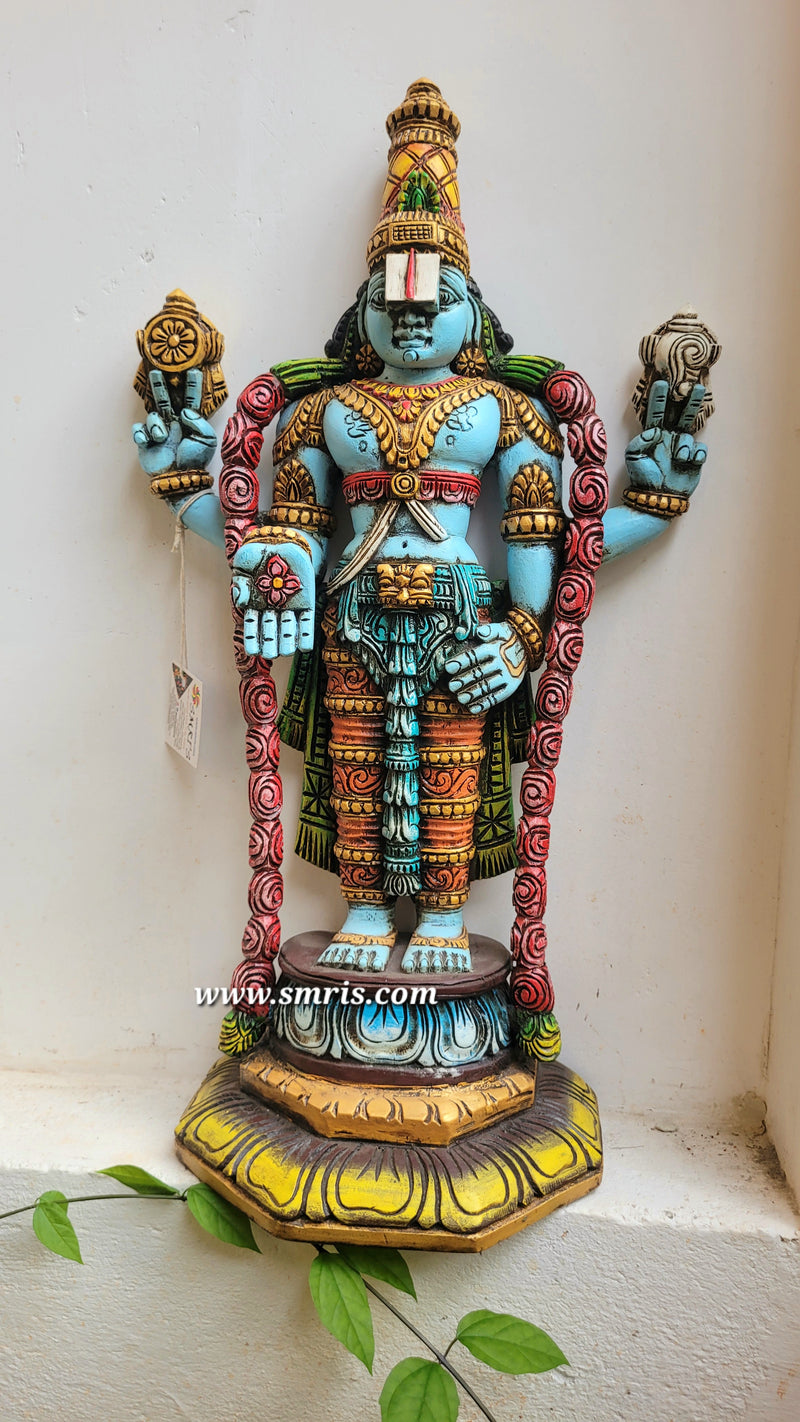 Lord Kalyana Balaji / Perumal Rosewood Colour Wooden Statue Idol 25 Inch Pooja Idol Table Decor Vaagai Wood Carving Traditional Indian Handicrafts (25H x 15L x 5.5W Inches)