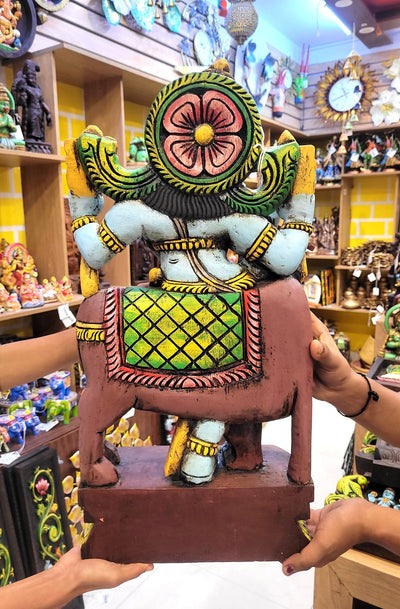 Lord Krishna Playing Flute With Cow Wooden Statue Idol Table Decor 24 Inch Mahogany Wood Carving Traditional Chettinad Indian Handicrafts (24H x 12L x 5W Inches)