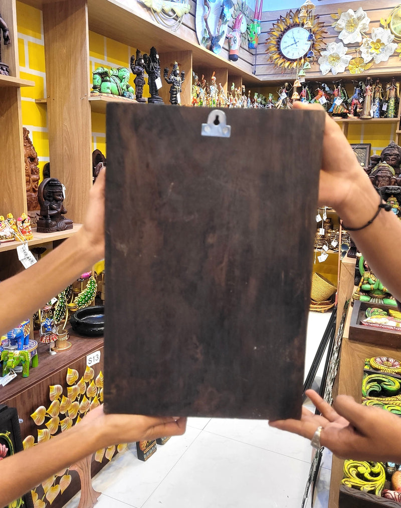 Lord Krishna Playing Flute With Cow Wooden Wall Panel 15 Inch Wall Hanging Mahogany Wood Carving Traditional Chettinad Indian Handicrafts (15H x 10L x 2W Inches)