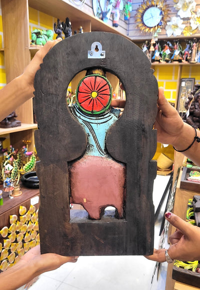 Lord Krishna Playing Flute With Cow Wooden Statue Idol Table Decor 18 Inch Wall Hanging Mahogany Wood Carving Traditional Chettinad Indian Handicrafts (18H x 10L x 3 W Inches)