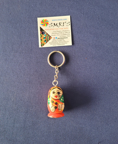 Lady Doll Key chain key ring return gifts wooden Indian handicrafts (4H * 0.5L * 0.5W) Inches