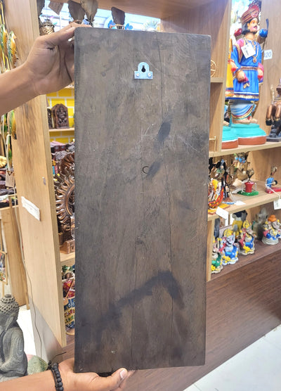 Goddess Lakshmi and 2 Parrot Wooden Wall Panel Mahogany Wood Carving Wall Frame Hanging Decor Traditional Chettinad Indian Handicrafts (24H x 9.5L x 2W Inches)