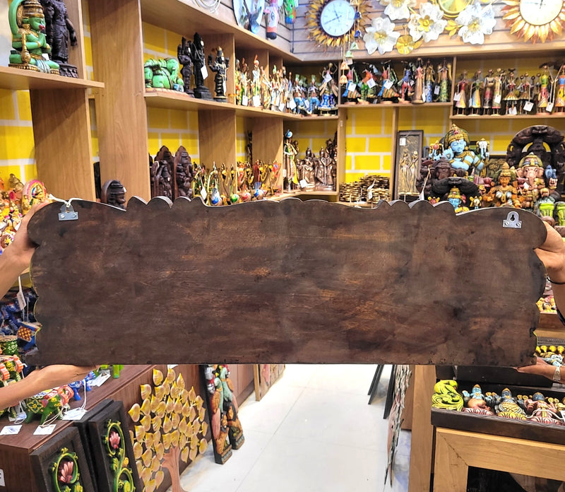 Wood carving Ganesha Lakshmi Saraswathi With Double Parrot Wooden Wall Panel 36 Inch Wall Hanging  Vagai Wood Carving Traditional Chettinad Indian Handicrafts (12H x 36L x 2W Inches)