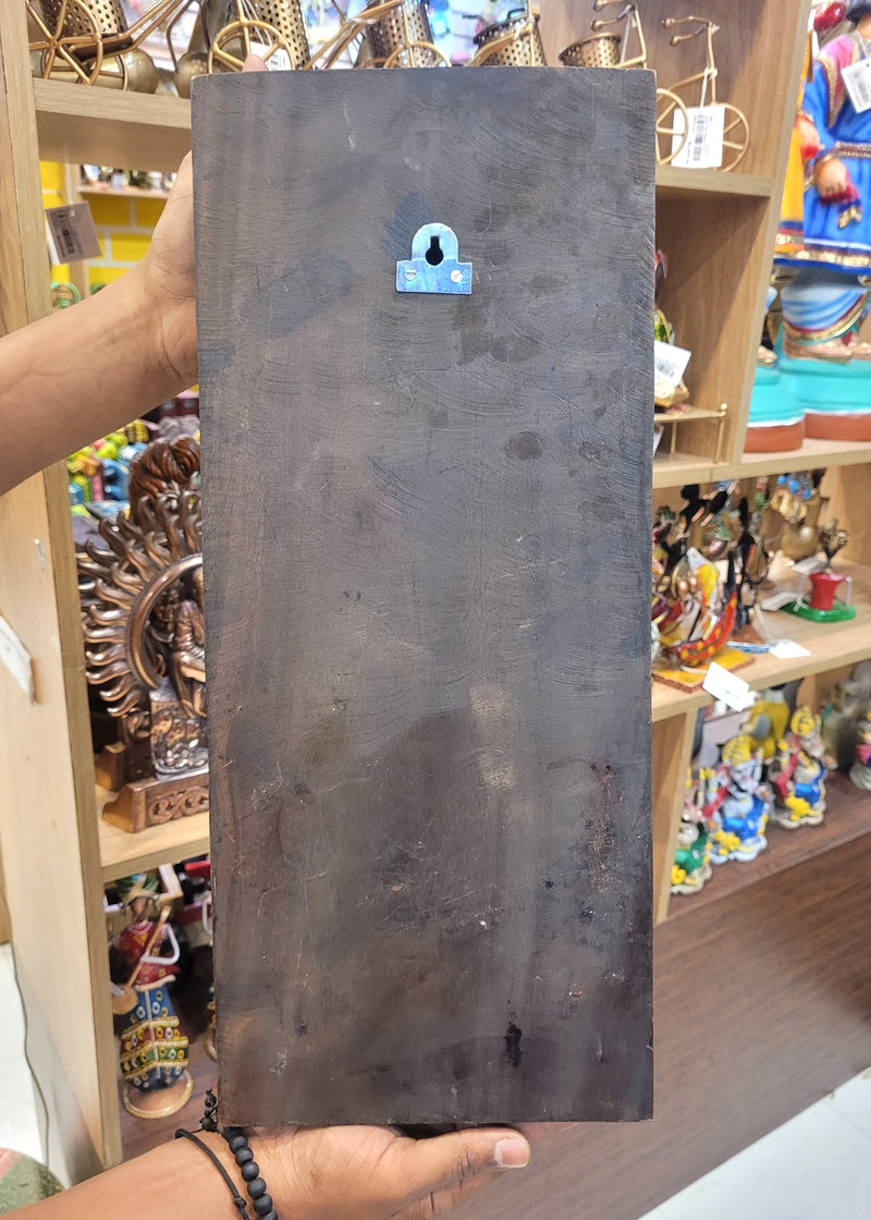 Goddess Lakshmi and 2 Parrot Wooden Wall Panel Mahogany Wooden Carving Wall Frame Hanging Decor Traditional Chettinad Indian Handicrafts (18H x 8L x 2W Inches)