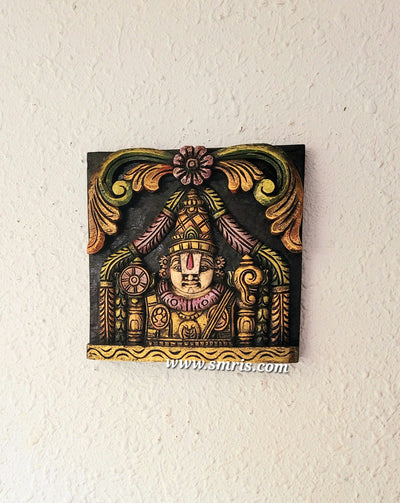 Lord Balaji / Venkateshwara / Perumal Wall Frame Wall Wooden Carving Hanging Decor Traditional Indian Handicrafts ( 12 H * 12 L * 2 W ) inches