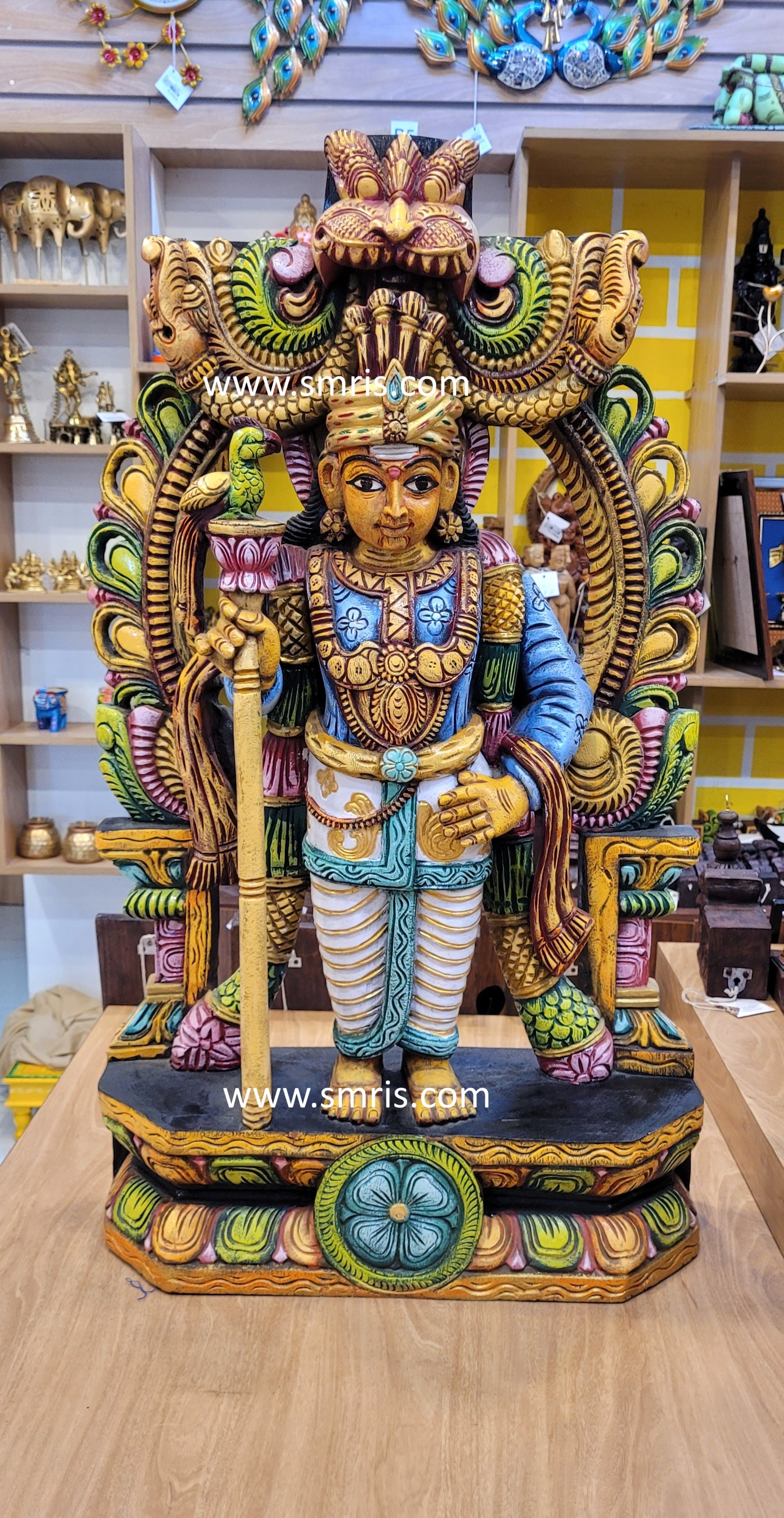Lord Murugar Wooden Statue With Prabavali Sculpture Idol Multicolor 36 ...