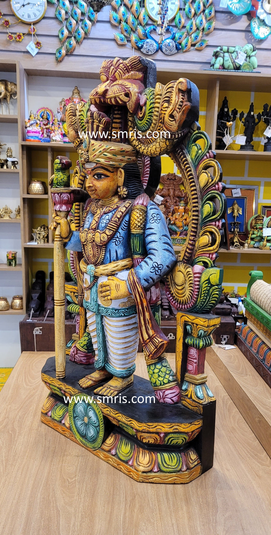 Lord Murugar Wooden Statue With Prabavali Sculpture Idol Multicolor 36 ...