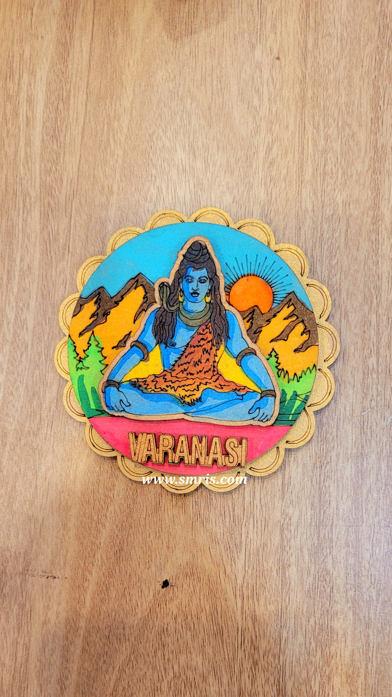 Lord Shiva Wooden Fridge Magnet Return Gifts Indian Handicrafts (3H x 3L x 0.5W Inches)